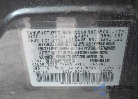 2015 Nissan Sentra Sr from USA, damaged, VIN 3N1AB7AP6FY383706